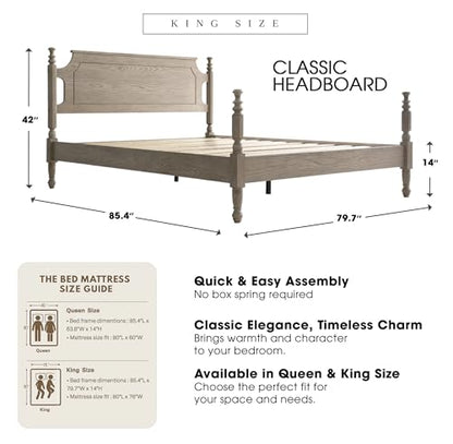 Solid Wood King Size Platform Bed Frame with Headboard & Footboard, view 3