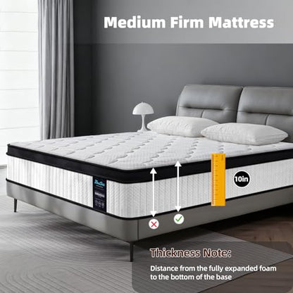Twin Mattress 10 Inch Medium Firm Hybrid Mattress Twin Size Memory Foam Pocket Steel Springs Matress in a Box for All Sleep Positions Motion Isolation Ensure Comfortable Sleep (White, Twin 10 INCH)