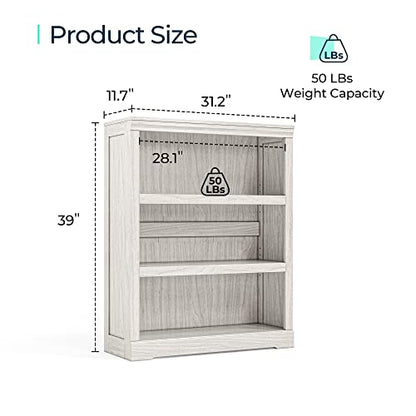 3-Tier Bookcase, Small Bookshelf Wood Display Storage Shelves Farmhouse Bookshelf for Home Office, Living Room, Bed Room - White Oak