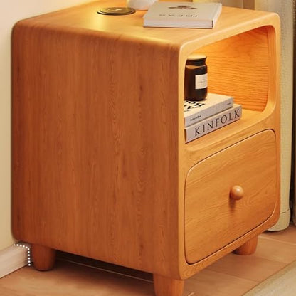 Wood Nightstand with Drawers,Bedside Table with Open Shelf Compact Cabinet for Small Bedrooms Practical No Assembly Required Sturdy Bedside Storage