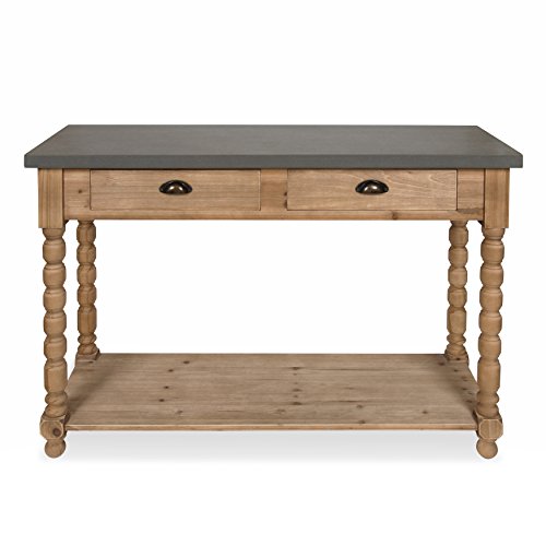 Rutledge Farmhouse Chic Two Drawer Console Table, Rustic Wood Base and Concrete Gray Top