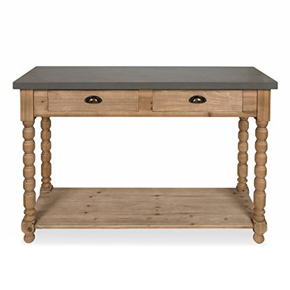 Rutledge Farmhouse Chic Two Drawer Console Table, Rustic Wood Base and Concrete Gray Top