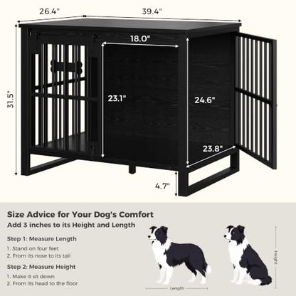 39.4" L Dog Crate Furniture with Sliding Door, Wooden Dog Kennel, view 3