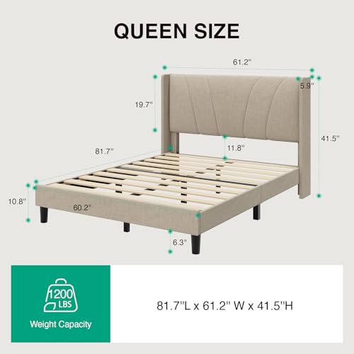 Queen Size Bed Frame, Queen Bed Frame with Headboard, view 3