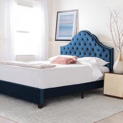 Home Beckham Contemporary Navy Velvet Bed, Full