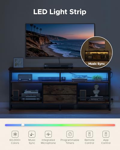 63 Inch TV Stand, LED Entertainment Center for 55 to 75 Inch TVs, view 5