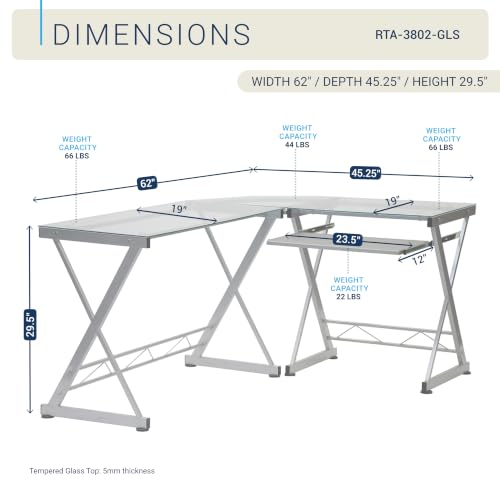 L Shaped Desk with Keyboard Tray & Tempered Glass Desktop, view 5