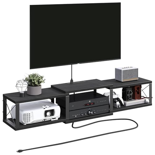 43.7” Floating TV Stand with Power Outlet, Wall-Mounted Entertainment Center, view 4