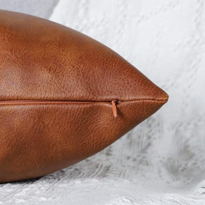 Set of 2 Faux Leather Decorative Throw Pillow Covers Modern Solid Outdoor Cushion Cases Luxury Pillowcases for Couch Sofa Bed 20x20 Inches Brown