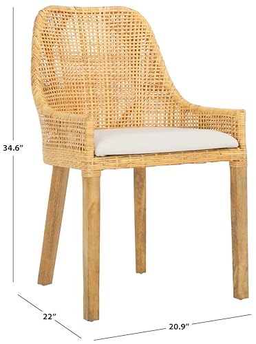 SAFAVIEH Home Collection Altha Tropical White/Natural/Brown Rattan Dining Chair with Cushion (Fully Assembled)