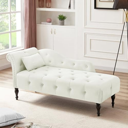 Velvet Chaise Lounge with Tufted Buttons & Nailhead Trim, view 2