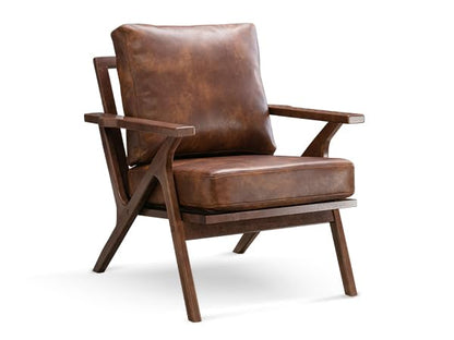 Mid Century Modern Chairs,Accent Chairs Set of 2, Comfy Upholstered PU Leather Armchair with Solid Wood Frame, Retro Leisure Chair Reading Nook Chair for Living Room Bedroom Office