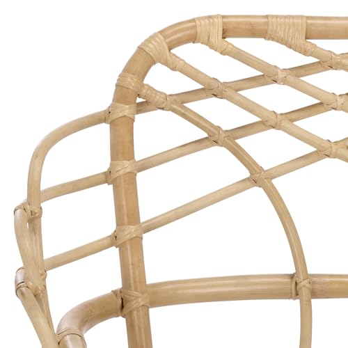 SAFAVIEH Home Collection - Junie Tropical Rattan Dining Chair, Natural & Cream Upholstered Seat, Coastal Boho Accent Chair, Fully Assembled (SEA8040A)