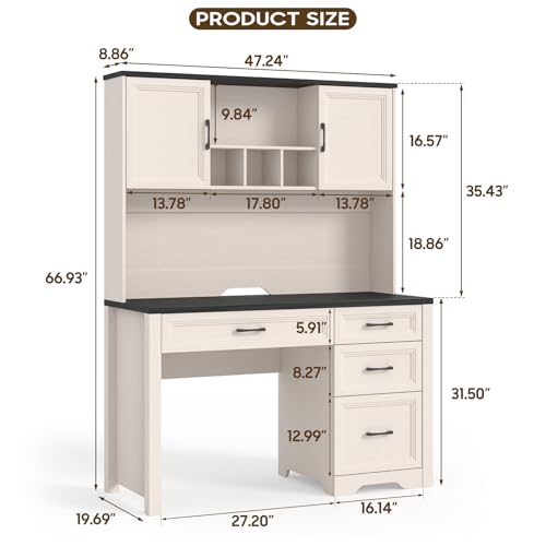 Farmhouse Executive Desk with 4 Drawers and Storage Cabinet, view 3