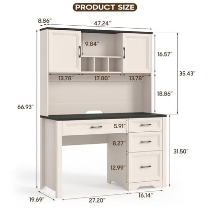 Farmhouse Executive Desk with 4 Drawers and Storage Cabinet, view 3
