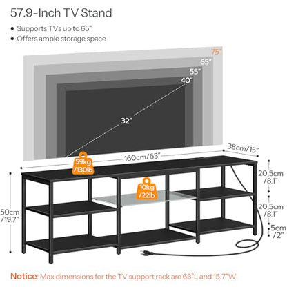 LED TV Stand for 75 Inch TVs with Charging Station, Gaming Entertainment Center with 3-Tier Open Storage, Long 63” Media TV Console Table, TV Stand for Living Room, Bedroom, Black BB21UDDS01