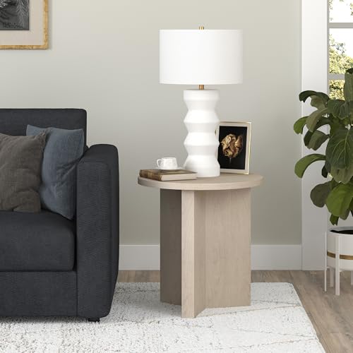 20" Round Side Table, Nightstand, End Table, Beech White | Scandinavian-inspired round end table with an X-base and clean lines for living rooms, offices, or bedrooms