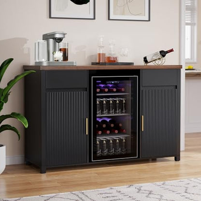 53.2" Coffee Bar Cabinet with Fridge Space,Fluted Sideboard,Black, view 2