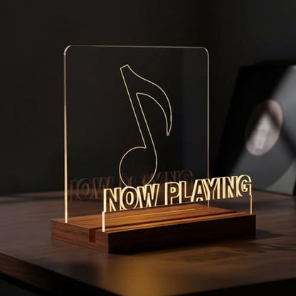 Now Playing Vinyl Record Stand, Wooden LED Vinyl Album Display Storage, Light Up Acrylic Music Collection Holder