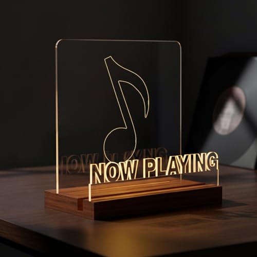 Now Playing Vinyl Record Stand, Wooden LED Vinyl Album Display Storage, Light Up Acrylic Music Collection Holder