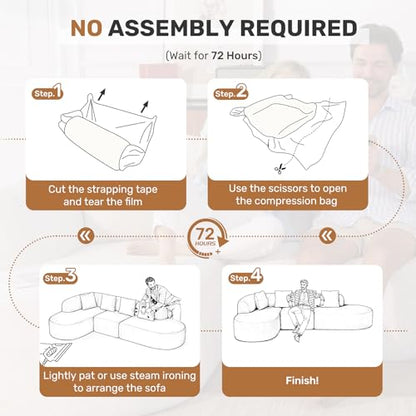 114 Inch Boneless Couches for Living Room,Modern Modular Sectional Sofa with Chaise,L-Shape Cloud Sectional Couch,No Assembly Required,Beige