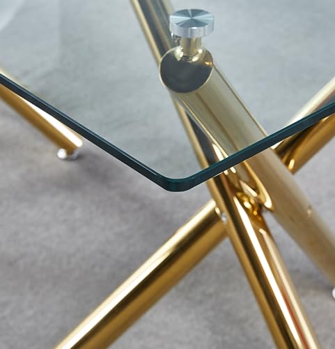 Rectangular Tempered Glass Dining Table with Double Stainless Steel Base, Dining Room Interior Design, for 6 People