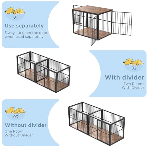 86.62'' Dog Crate Furniture Large Breed TV Stand, Rustic Brown, view 5