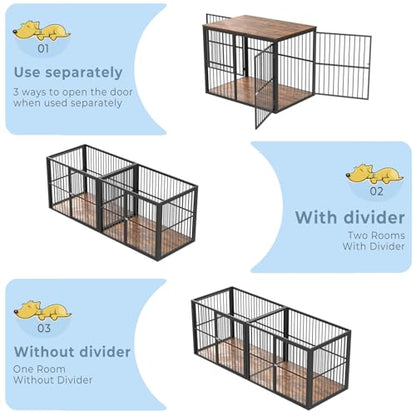 86.62'' Dog Crate Furniture Large Breed TV Stand, Rustic Brown, view 5