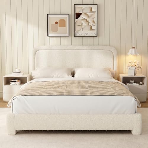 Soft Upholstered Cloud Bed Frame with Rounded Corners, Adjustable Headboard, view 7