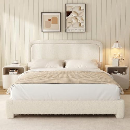 Soft Upholstered Cloud Bed Frame with Rounded Corners, Adjustable Headboard, view 7