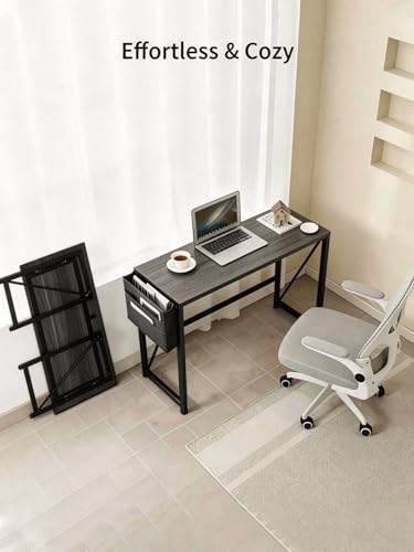 Modern Desk Writing Computer Desk for Home Office, No-Assembly Study Office Desk Foldable Table for Small Spaces (Black Oak, 31.5 inch)