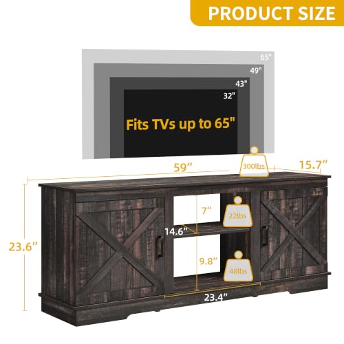 Farmhouse TV Stand for TVs up to 65, Double Barn Doors, Rustic Oak, view 3
