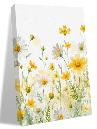 NuYeBiofx Garden Flowers Daisy Canvas Wall Art Prints,30"x20" Framed Picture Artwork Minimalist Pastoral Floral Art Printed Canvas Oil Painting for Living Room Bedroom Office,Ready to Hang