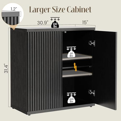 Fluted Buffet Cabinet with Storage Sideboard with 2 Doors& Adjustable Shelf, view 4