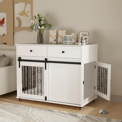 Rolling Furniture Dog Crate, 39" Wood Dog Crate End Table with Swivel Casters, view 6