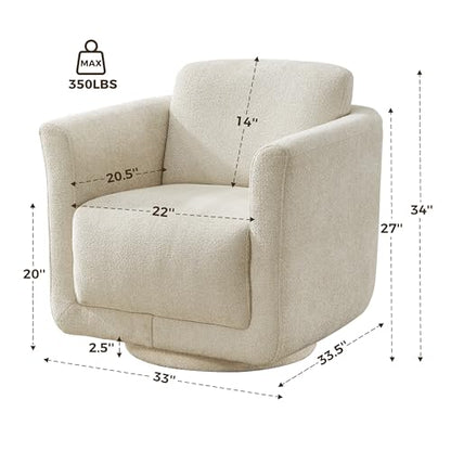 Swivel Accent Chair, 360° Barrel Chair with Solid Wood Frame & Removable Ergonomic Support Back Cushion, Fully Assembled Chenille Armchair for Living Room & Bedroom, Linen