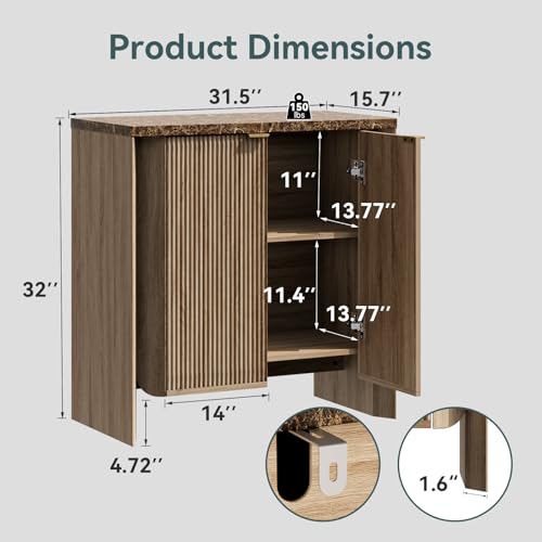 31.5" Fluted Sideboard Buffet Cabinet with Storage, Natural Oak, view 4
