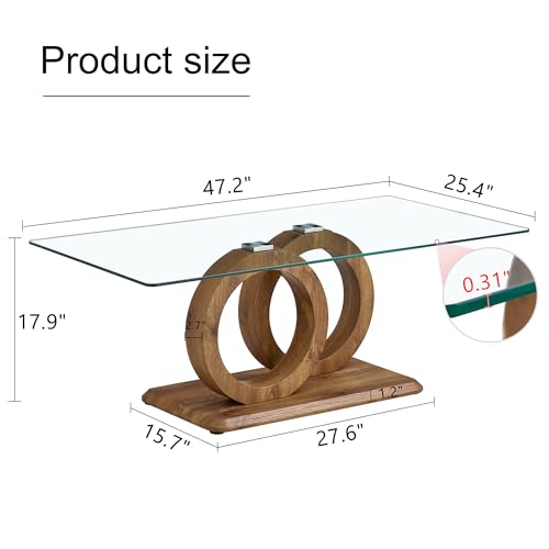 Glass Coffee Table for Living Room, Modern Tempered Glass Tabletop and MDF Legs, Small Modern Coffee Table. (Natural, Style 1)