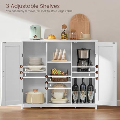 Storage Cabinet with 2 Doors and 4 Storage Shelves, Credenza Buffet Cabinet, Bathroom Cabinet for Living Room, Entryway, Home Office, White