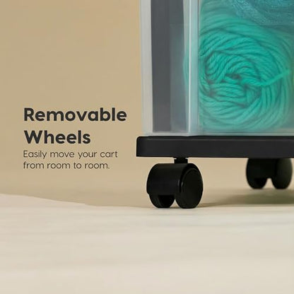 Plastic 3-Drawer Storage Organizer Rolling Cart, with Wheels Casters, 2-Pack, for Classroom Art Supplies Bathroom Dorm Bedroom Laundry Room, Slim Narrow, Black/Clear