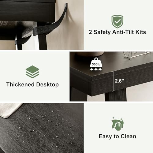 Black Console Table, 43.5 Inch Narrow Black Entryway Table with 2-Tier Storage, 500lbs Heavy Duty Sofa Table Behind Couch, Hallway Entry Table for Small Spaces, Living Room & Foyer