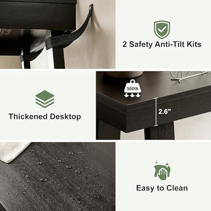 Black Console Table, 43.5 Inch Narrow Black Entryway Table with 2-Tier Storage, 500lbs Heavy Duty Sofa Table Behind Couch, Hallway Entry Table for Small Spaces, Living Room & Foyer