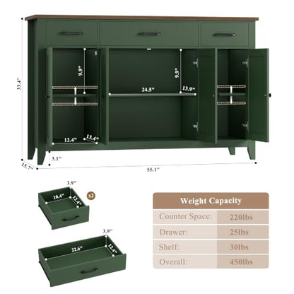 55" W Buffet Cabinet with Storage, Kitchen Storage Cabinet, Green, view 5