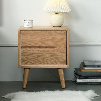 Night Stand Bedside Table Bedroom Furniture Double Drawer Locker White Oak Cabinet Nightstands Solid Wood