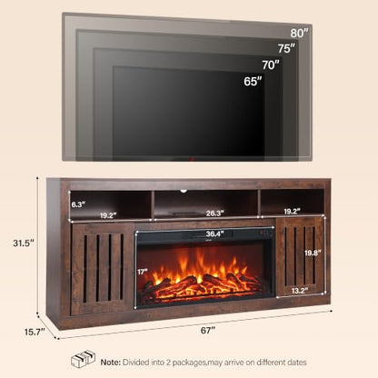 Farmhouse TV Stand with 36" Fireplace, Walnut, view 3