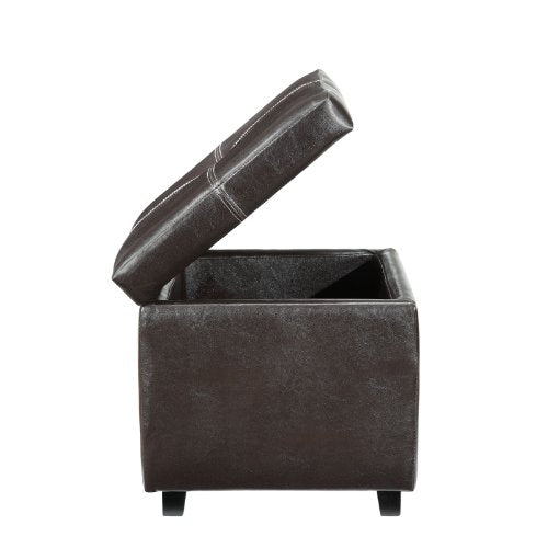Treasure Tufted Faux Leather Square Storage Ottoman Cube In Espresso