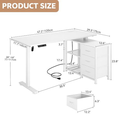 47 Inch L Shaped Desk with 3 Drawers Electric Standing Desks with Storage, view 3