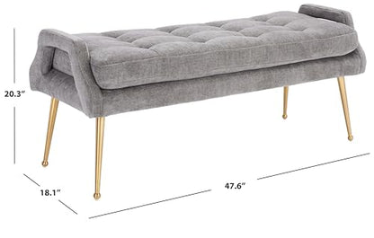 SAFAVIEH Home Collection Everdeen Glam Charcoal Velvet/Gold Pillow Top Tufted Bench