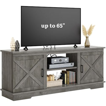 Farmhouse TV Stand for 65 Inch TV, Double Barn Doors, Rustic Grey, view 7
