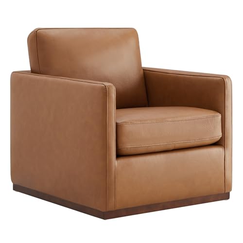 CHITA Genuine Leather Swivel Chair, Wood Frame, Fully Assembled, Saddle
